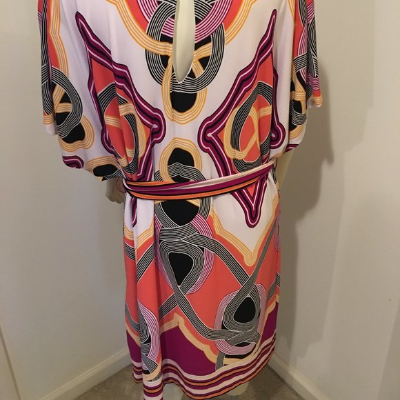 SANDRA DARREN Coral Multi Scarf Print Cold Shoulder Knee Length Dress 16 - Picture 6 of 6